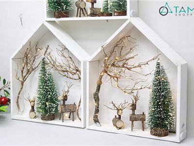 Mô hình tiểu cảnh Giáng sinh ngôi nhà trắng cao 40cm X-TCANH-08